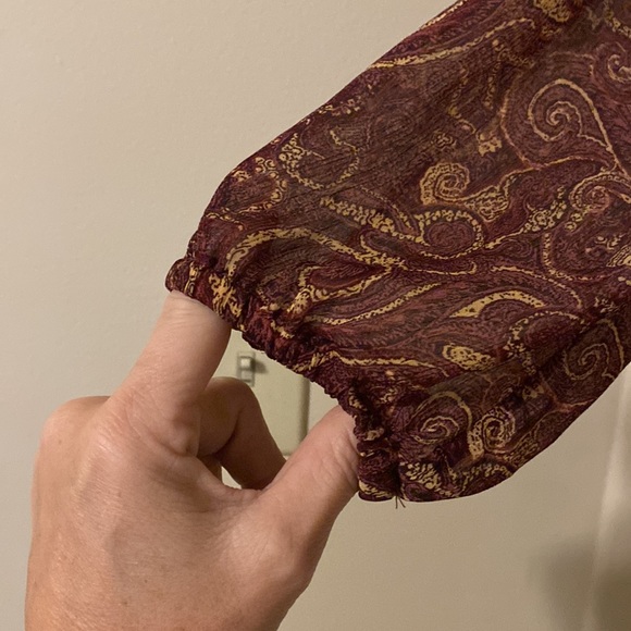ROSE & OLIVE burgundy and gold sheer long sleeve blouse - Picture 7 of 8